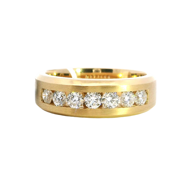 Diamond Wedding Bands 18K Yellow Gold Satin & High Polish Finish Diamond Wedding Band
