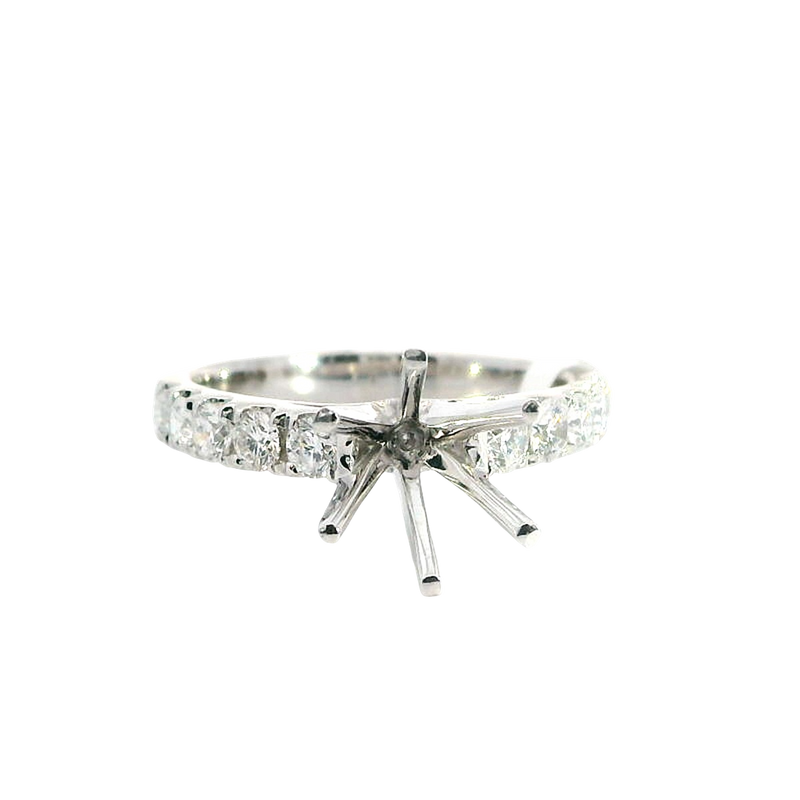 Elegant Diamond Mountings 18K White Gold 7.4mm Round Diamond Semi Mount Ring - 0.70 Carats