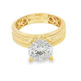Elegant Diamond Mountings 14K Yellow Gold Round Cut Cubic Zirconium & 0.07 Carats Diamond Hidden Halo Engagement Ring