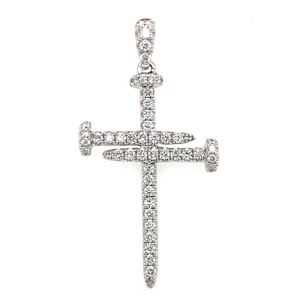 Elegant Diamond Necklaces & Pendants 18K Gold White 0.39 Carats Diamond Nail Cross Pendant