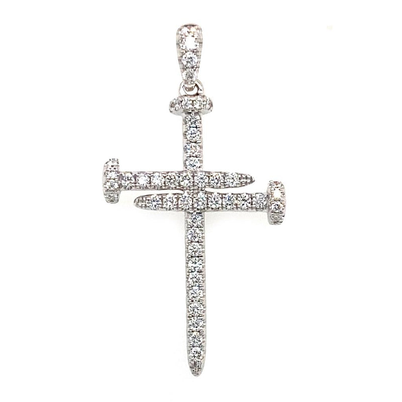 Elegant Diamond Necklaces & Pendants 18K Gold White 0.39 Carats Diamond Nail Cross Pendant
