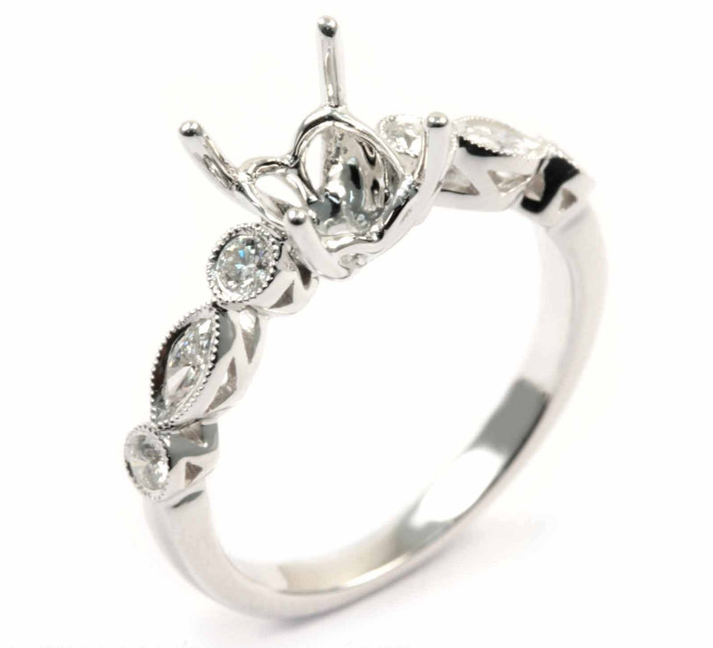White 18 Karat Gold .25 Carats Diamond Vintage Inspired Round Engagement Ring