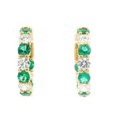 Vibrant Color Stone 18K Gold Yellow 1.93 Carats Emerald & 1.62 Carats Diamond Medium Inside Out Hoop Earrings