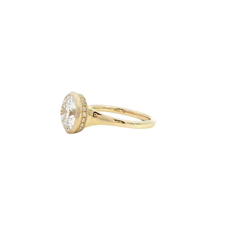 14K Gold Yellow Hidden Halo Round Lab Grown Diamond Bezel Engagement Ring - Lab-Grown 3.18 CTW Diamond