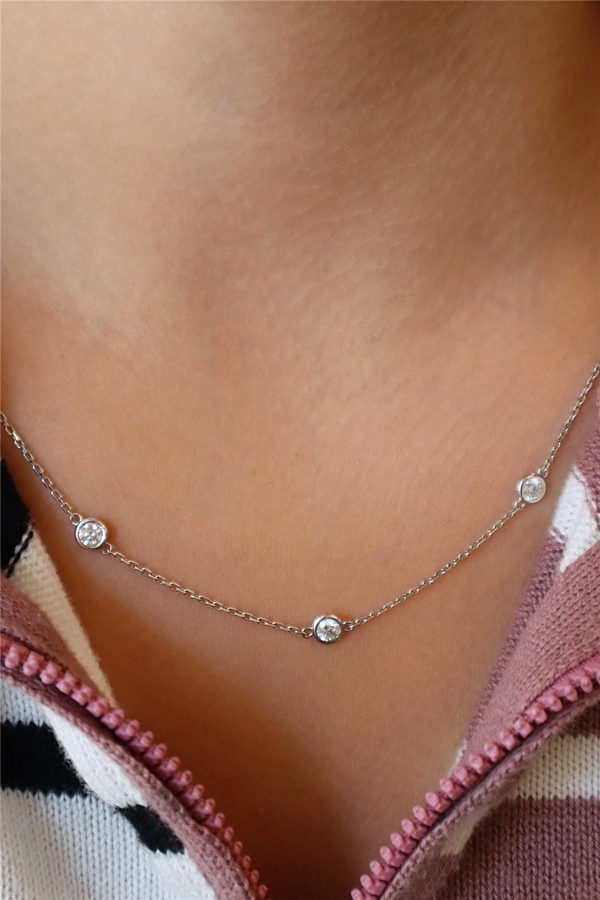 Elegant Diamond Necklaces 14K Gold White 2.0 Carats Diamond Station Necklace - 18 Inch