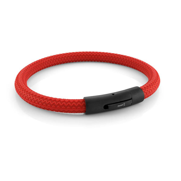 Bold & Stylish Alternative Metal Bracelets Black IP Stainless Steel Tire Rubber Red Bracelet, 8 Inch