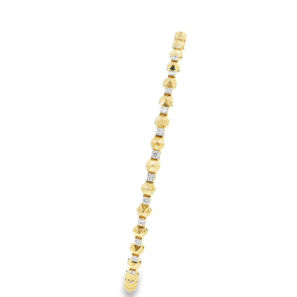 Sophisticated & Timeless Diamond Bracelets 14K Gold Yellow & Titanium Polished Bead & Diamond Flexible Bangle Bracelet - 0.27 CTW, Size 6.75 Inch