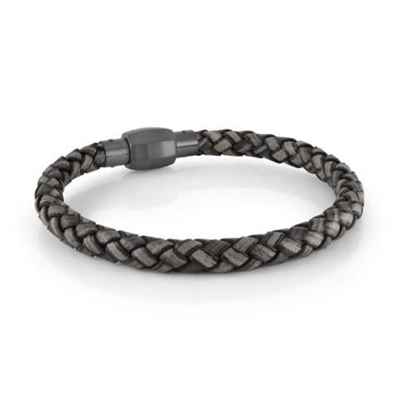 Bold & Stylish Alternative Metal Bracelets Grey Braided Leather Bracelet - 8 Inch