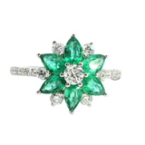 Bold & Elegant 18K Gold White Accented Color Stone Floral Inspired Fashion Ring -  Emeralds 1.02 Carats & Diamonds 0.59 Carats