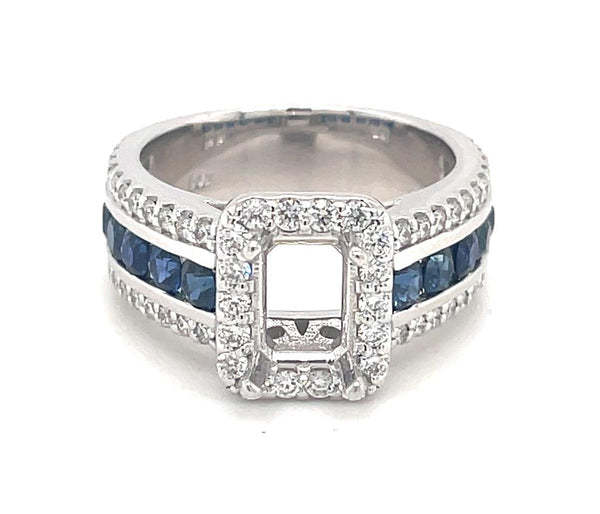 14K Gold White Halo Round Sapphires Engagement Ring - 1.83 CTW Diamond