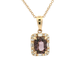 Vibrant Colored Stone Necklaces 14K Yellow Gold Rectangular Cushion 1.29 Carats Spinel & 0.16 Carats Baguette & Round Cut Diamond Halo Necklace - 18 Inch