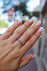 Elegant & Trendy 18K White Gold 1.07 Carats Princess Cut Rainbow Sapphire & 0.37 Carat Round Diamond Band