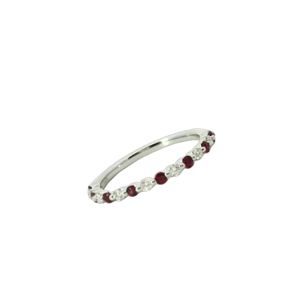 White 14 Karat Gold 0.21 Carats Ruby & 0.15 Carats Diamond Stackable Ring