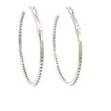 Classic & Contemporary 18K White Gold 1.23 Carats Diamond Inside Out 1 1/2 Inch Large Hoop Earrings