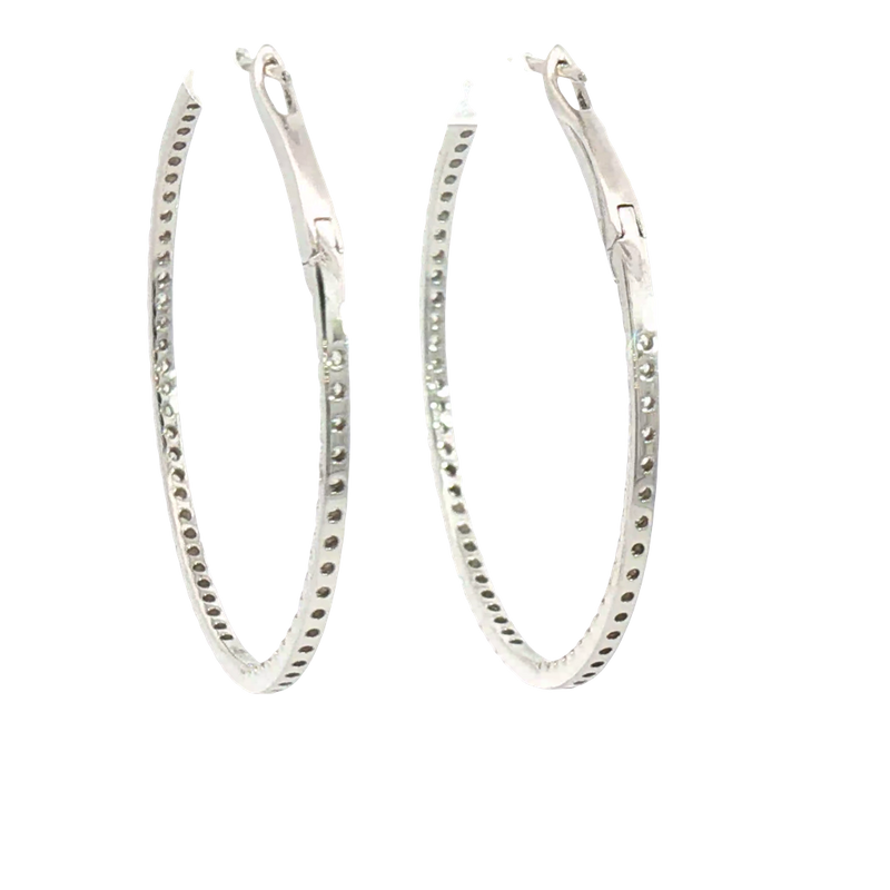 Classic & Contemporary 18K White Gold 1.23 Carats Diamond Inside Out 1 1/2 Inch Large Hoop Earrings