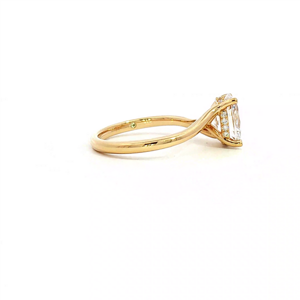 MPJ Exclusive Diamond Mountings 14K Gold Yellow Oval Solitaire 9x7 MM Diamond Collar Accented Engagement Ring - 0.06 Carats Accent Diamonds