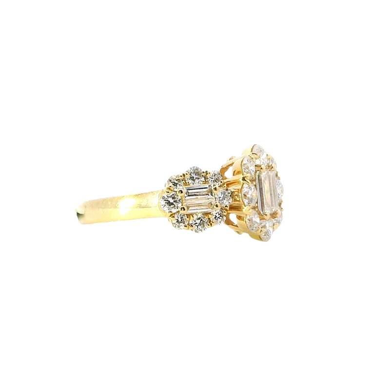 Elegant & Trendy 18K Yellow Gold 1.45 Carats Diamond Fashion Triple Halo Ring