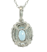 Vibrant Colored Stone Necklaces 14K White Gold 0.85 Carats Blue Topaz & 0.39 Carats Diamond Double Halo Necklace - 18 Inch