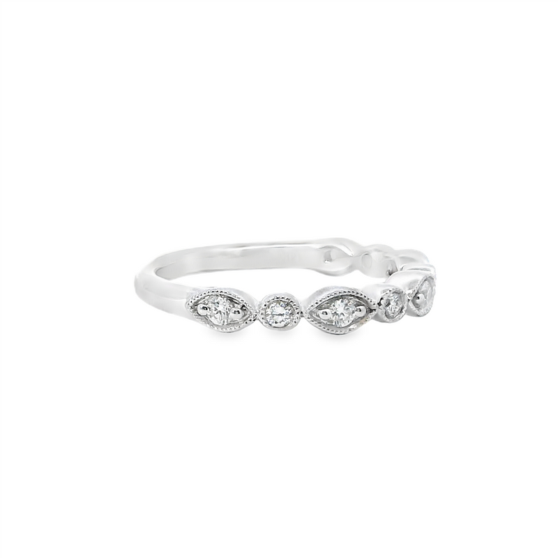 Elegant Diamond Bands 14K Gold White Stackable 1/4 Carats Diamond Anniversary Band With Milgrain Accents