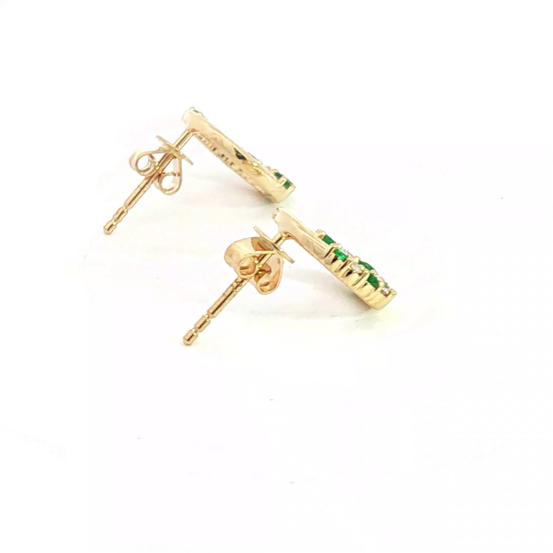 Vibrant Color Stone 18K Gold Yellow 0.26 Carats Emeralds & 0.19 Carats Diamonds Small Hoop Earrings