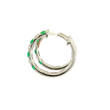 Vibrant Color Stone 18K White Gold 0.35 Carats Emerald & 0.26 Carats Diamond Hoop Earrings