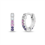 Sterling Silver Double Sided February Birthstone Purple CZ 8.0 MM Hoop Earrings