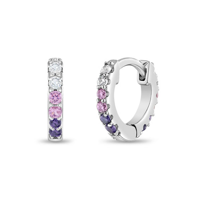 Sterling Silver Double Sided February Birthstone Purple CZ 8.0 MM Hoop Earrings