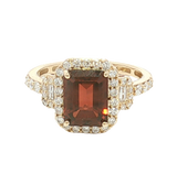 Bold & Elegant 14K Yellow Gold Emerald Cut 2.50 Carats Garnet & 0.50 Carats Diamond Ring