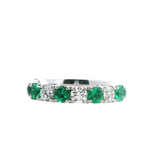 Bold & Elegant 18K Gold White Stackable Color Stone Fashion Ring - White gold 18K Alternating 0.60 Carats Emerald & 0.57 Carats Diamond Band