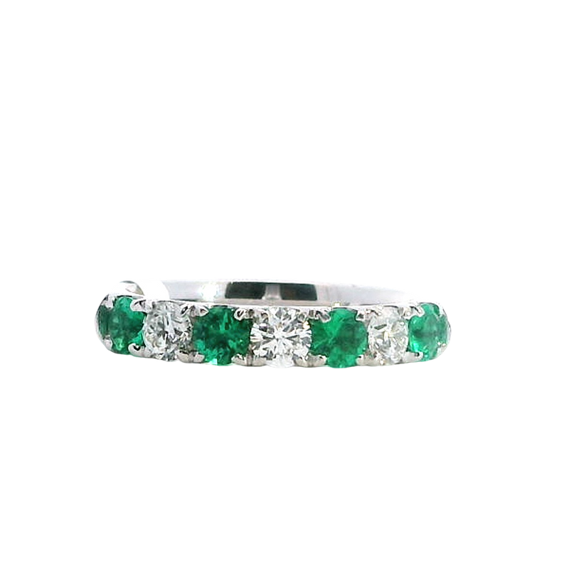 Bold & Elegant 18K Gold White Stackable Color Stone Fashion Ring - White gold 18K Alternating 0.60 Carats Emerald & 0.57 Carats Diamond Band