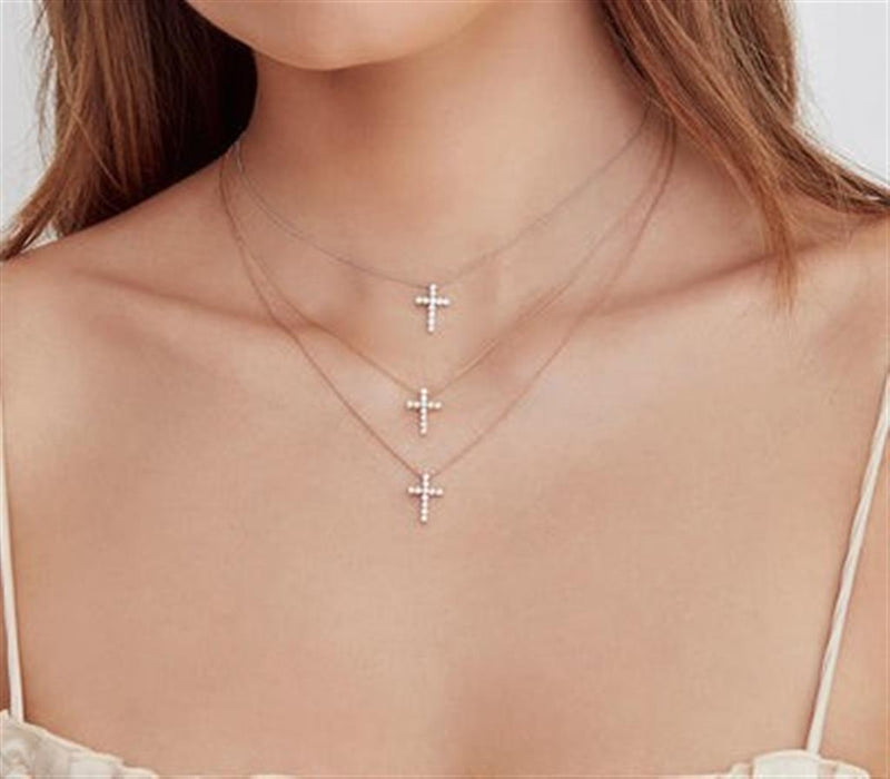 Elegant Diamond Necklaces 14K White Gold 0.32 Carats Diamond Cross Necklace - 17 Inch
