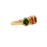Bold & Elegant 14K Yellow Gold Oval Cut 2.78 Carats Mulit Colored Sapphires &  0.34 Carats Diamond Halo Ring