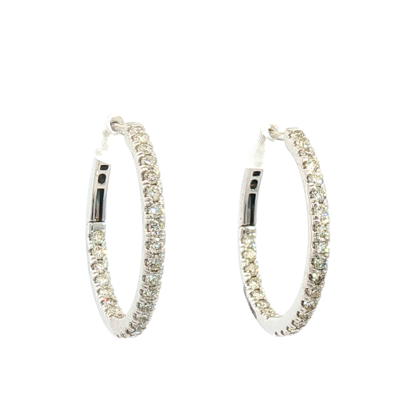 Classic & Contemporary 14K White Gold 0.77 Carats Diamond Medium Inside Out Hoop Earrings