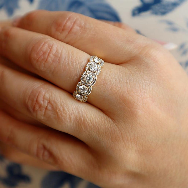 Elegant Diamond Bands 18K Yellow Gold 1.15 Carats Diamond Blended Halo Band