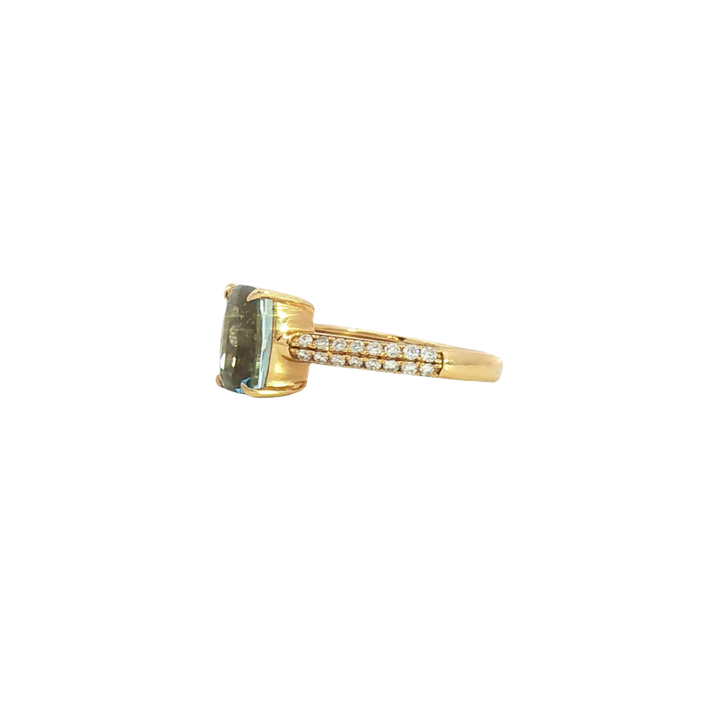 Bold & Elegant 18K Yellow Gold Rectangular Cushion Cut 2.13 Carats Aquamarine & 0.29 Carats Diamond Ring