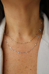 Elegant Diamond Necklaces 14K Yellow Gold Sparkle Chain & 0.20 Carats Diamond Station Necklace - 18 Inch