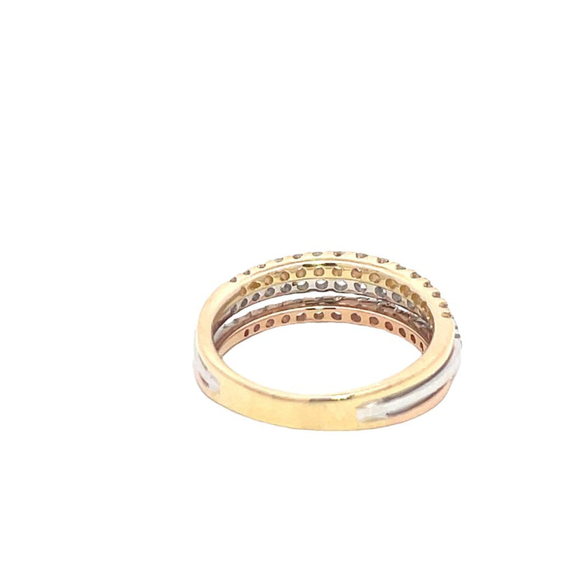 Elegant & Trendy 14K Gold Tri-Color 0.80 Carats Diamond Accented Triple Row Fashion Band