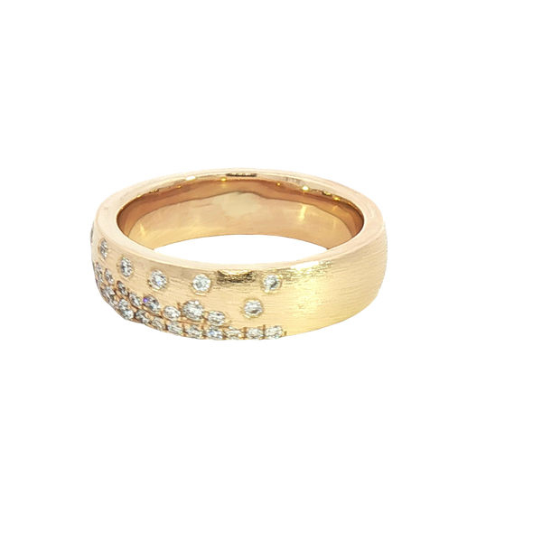 Elegant & Trendy Satin Finish 14K Yellow Gold 0.52 Carats Diamond Scatter Band