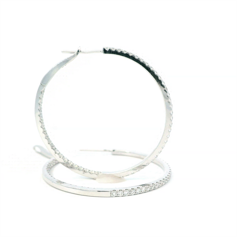 Classic & Contemporary 18K Gold White 1.96 Carats Diamond 38mm Large Inside/Out Hoop Earrings