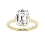 Elegant Diamond Mountings 14K Yellow Gold Emerald Cut Cubic Zirconium & 0.10 Carats Diamond Engagement Ring