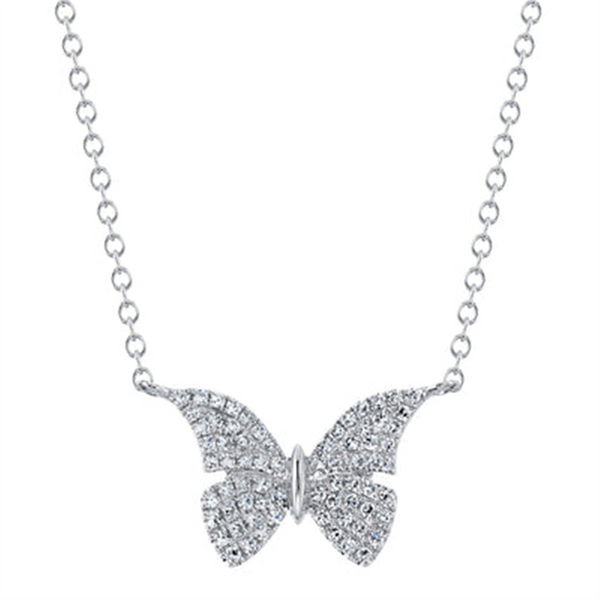Elegant Diamond Necklaces 14K White Gold 0.15 Carats Diamond Butterfly Necklace - 18 Inch