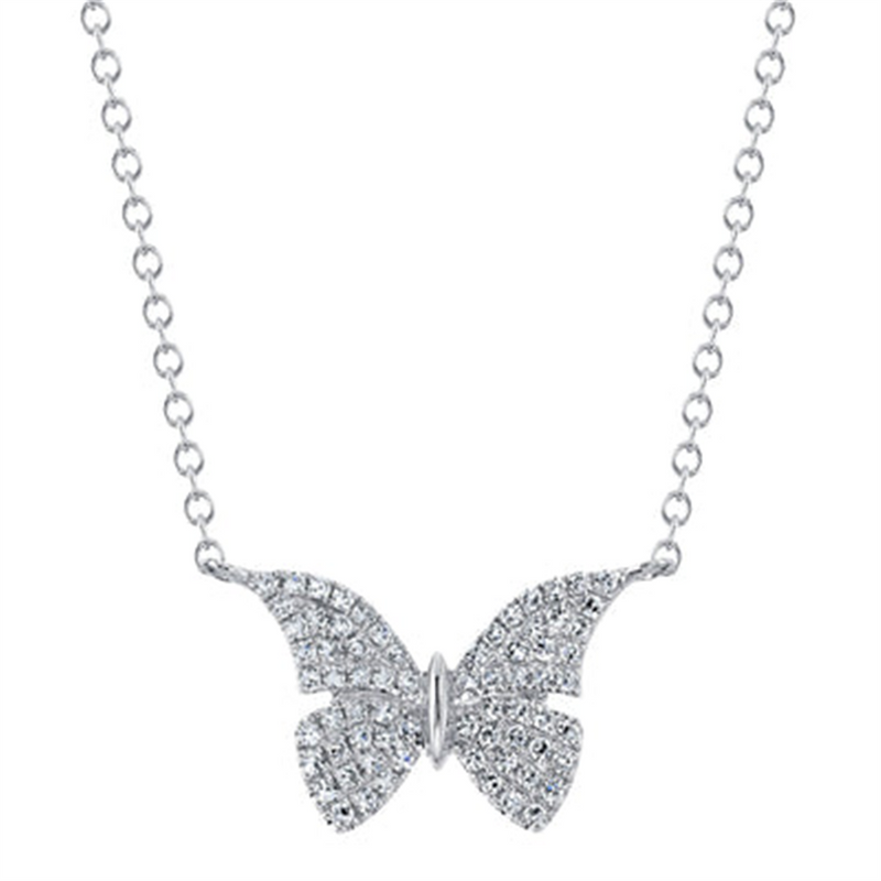 Elegant Diamond Necklaces 14K White Gold 0.15 Carats Diamond Butterfly Necklace - 18 Inch