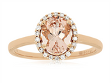 Bold & Elegant 14K Rosé Gold Oval Cut 1.0 Carats Morganite & 0.12 Carats Diamond Halo Ring