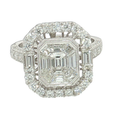 Elegant & Trendy Vintage Inspired 18K White Gold 2.67 Carats Multi-cut Diamond Cluster Halo Ring