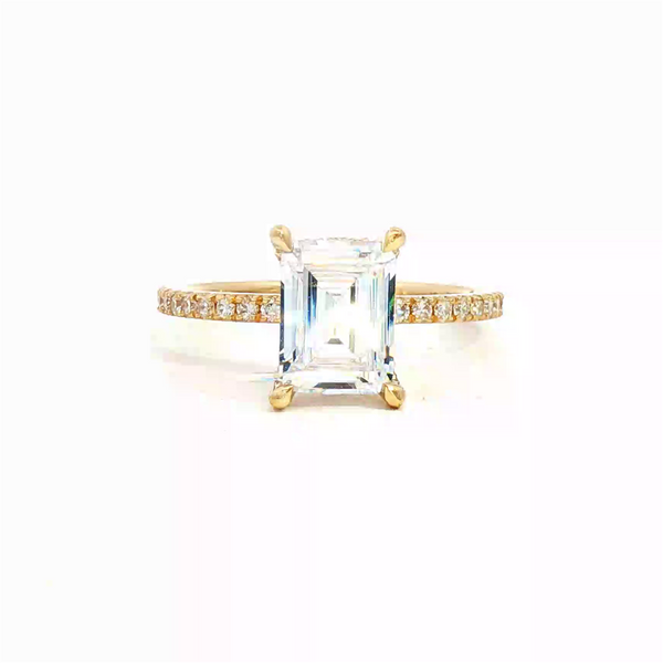 MPJ Exclusive Elegant Diamond Mountings 14K Gold Yellow Diamond Accented 1.5 Carats Emerald Cut Engagement Ring - 0.31 Carats Accent Diamonds