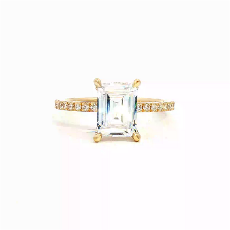 MPJ Exclusive Elegant Diamond Mountings 14K Gold Yellow Diamond Accented 1.5 Carats Emerald Cut Engagement Ring - 0.31 Carats Accent Diamonds