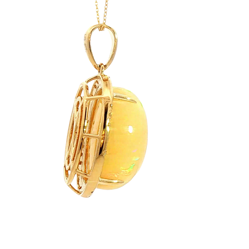 Vibrant Colored Stone Necklaces 14K Gold Yellow 8.91 Carats Opal & 0.13 Carats Diamond Halo Necklace, 18 Inch