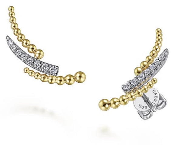 Two-Toned 14 Karat Gold 0.15 Carats Diamond Ear Climbers Earrings