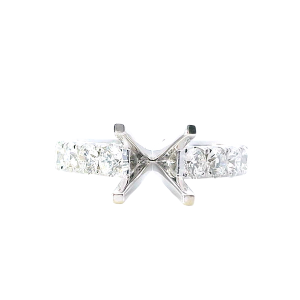 Elegant Diamond Mountings 18K White Gold Round 1.5ct Diamond Engagement Ring Semi-Mount,  1.08 Carats Accent Diamonds