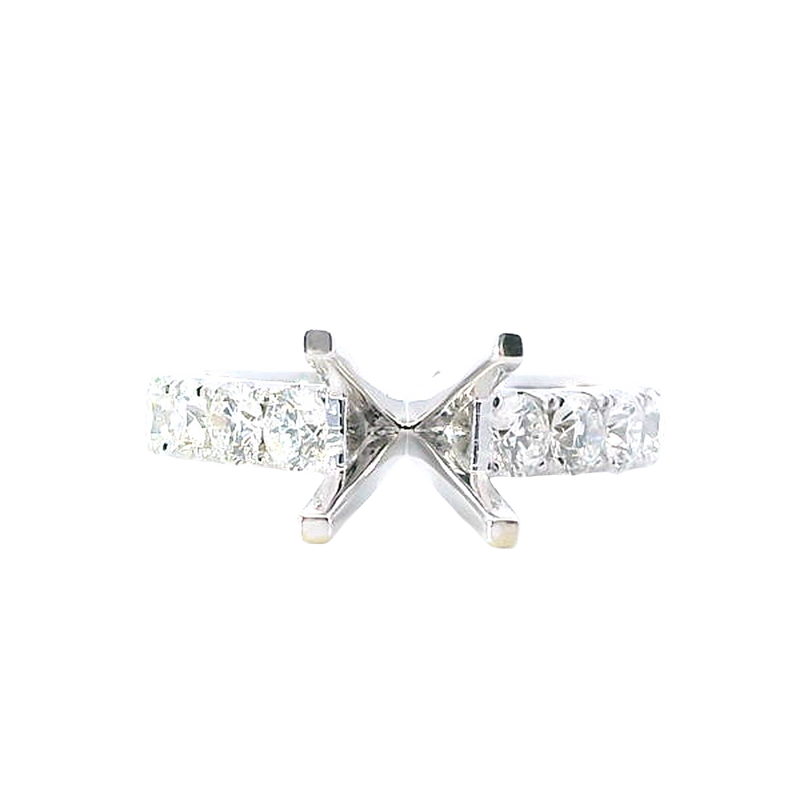 Elegant Diamond Mountings 18K White Gold Round 1.5ct Diamond Engagement Ring Semi-Mount,  1.08 Carats Accent Diamonds